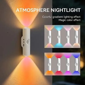 RGB Gradient Motion Sensor Night Light Rechargeable Wall Lamp Magnetic Ambient Light for Hallway Stair Bedroom Living Room