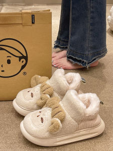 High Top Cotton Slippers Female Winter Wear Cute Sheep Fleece Lined Padded Warm Keeping Thick Sole Anti-Slip Heel Fluffy Cotton Shoes