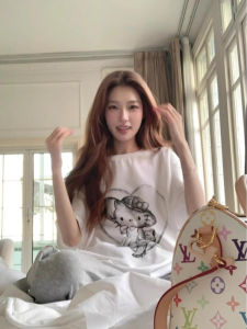 Áo Thun Nữ Tay Ngắn Cổ Tròn in Họa Tiết Mùa Hè Dáng Rộng Thoải Mái Phong Cách Hàn Quốc Cotton 100% Chất Lượng Cao