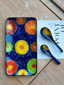 Creative Ceramic Fish Plate Rice Bowl Baked Rice Tray Vintage Style Irregular Shape Plant Flower Pattern Home Use Dishware