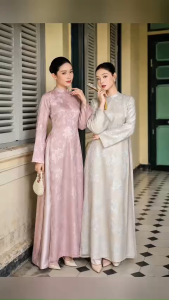 Áo Dài Nữ Diệp Chi Dáng Suông Cách Tân Vải Gấm Cổ Cao Tay Loe Thanh Lịch Mặc Lễ Tết Chụp Ảnh | Áo Dài MƠ