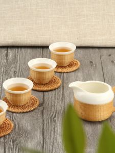 Weyang Bamboo Ceramic Tea Cup Handmade Chinese Style Tea Set Fair Pouring Bowl Ceramics Tea Art Tools Traditional Court Fashion