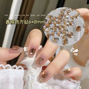 Champagne Colored Octagonal Flat Bottom Rhinestones Nail Decorations Super Shiny Square Cut Diamond Nail Accessories