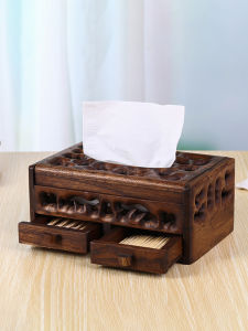 Hộp Đựng Khăn Giấy Bằng Gỗ Nguyên Khối Rỗng Đa Chức Năng Phòng Khách Hộp Đựng Đồ Sang Trọng Cổ Điển Sáng Tạo Hộp Đựng Khăn Giấy Hình Chữ Nhật