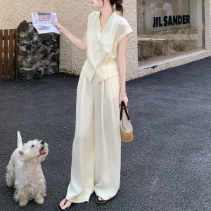 Shalldoer | Fashionable Casual Womens Two-Piece Set Sleeveless Shirt Wide Leg Pants High End Summer Outfit Elegant Style By Xiangduorui