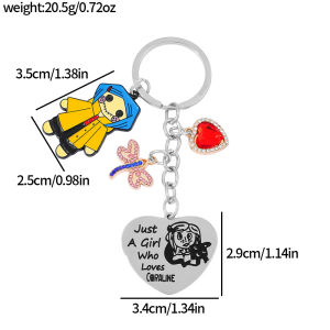 Bandai | Coraline Keychain Halloween Movie Peripheral Cartoon Doll Heart Pendant Key Ring Anime Fans Black Cat Charm Gift