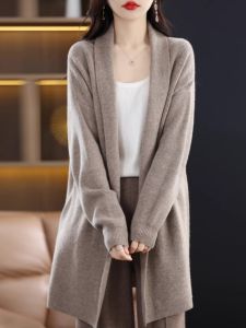 ฤดูใบไม้ผลิ ฤดูใบไม้ร่วง Pure Color Cashmere Open คาร์ดิเกน ผู้หญิง Turn-down ปกเสื้อ แขนยาวถัก หลวม เสื้อสเวตเตอร์ แจ๊กเก็ต หลากหลาย