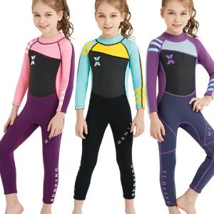 (แถมหมวก) ชุดว่ายน้ำเด็กหญิง เก็บอุณหภูมิ 2.5MM K. ชมพู-ม่วง