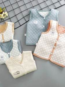 Baby Warm Spring & Fall Winter Thickened Baby Kids Pure Cotton Vest Shoulder Boys and Girls Thick Quilted Vest