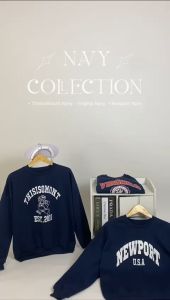 Sweater Crewneck Wanita Oversize Premium Warna Navy