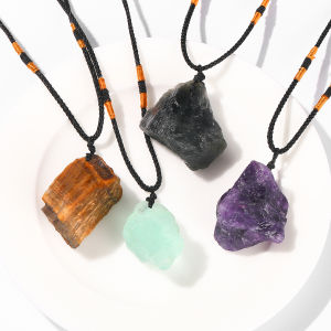 JD คริสตัลธรรมชาติ Amethyst ดิบหินจี้ Clavicle สร้อยคอผู้หญิงผู้ชาย Reiki Healing ปรับเชือก Lucky สร้อยคอ