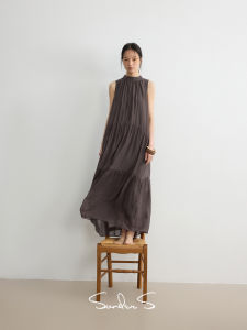 Sonders French Lazy Vacation Style Long Sleeveless Umbrella Hem Gored Dress Casual Loose Waist Summer Women City Commute