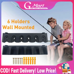 ⭐【LazTop Seller】【6 Holders Wall Mounted】Fishing Rod Holders 6-Rod Rack Vertical Pole Holder Wall Mount Modular For Garage Fishing Pole Display Stand Fixed Frame Rod-Holder