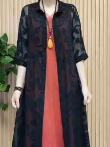 Womens Summer Long Printed Slim Fit Shirt Asymmetrical Stand Collar Floral Outerwear Shawl Cardigan Sun Protection Clothing