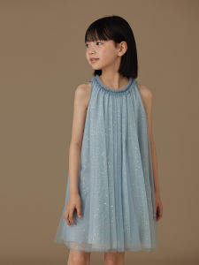 Haitou Childrens Clothing Kids Lake Blue Dress Summer Thin Princess Dress Gauze Skirt Girl Vest Skirt Girl Western Style