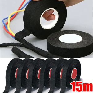 5Pcs 15m Black Car Velvet Tape / Self-Adhesive Car Flannel Wire Harness Tape / Universal Adhesive Cloth Tape for Car Cable Harness / Car Electrical Adhesive Tape