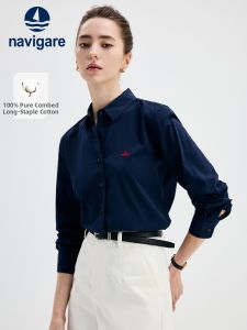 Navigare | Versatile Spring Autumn Long Sleeve Navy Cotton Shirt for Women