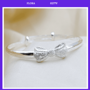 FLORA 0277V - Vòng tay bạc ta hình nơ phun cát dành cho bé gái