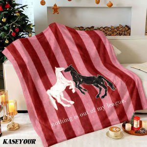 Beast Kingdom | Pink Red Stripes Horses Winter Summer Flannel Blanket Throw Fleece Soft Fuzzy Plush Cozy Fleece Blankets for Sofa Ideal Gifts