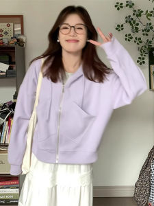 DUOFEIYAN | Purple Hooded Short-Sleeve Sweater Coat for Women