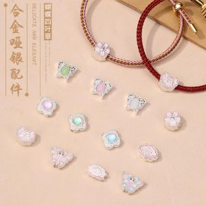 Alloy Matte Silver Butterfly Clover Accessories Inlaid Blue Treasure DIY Beaded Bracelet/Necklace Earrings Jewelry Accessories