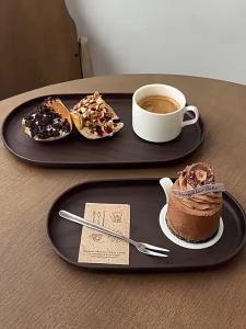 Walnut Wood Grain Oval Tray - Multi-Purpose Serving Plate for Coffee Cakes Snacks Desserts & Kitchen Storage