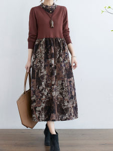 Artistic Cotton Linen Dress for Women Loose Fit Long Sleeve Autumn Wardrobe Stylish Two-Piece Fake Design Casual Shirt Skirt