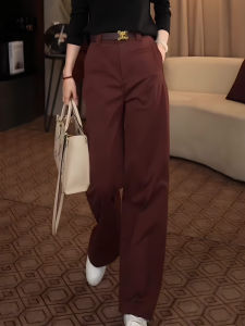 Ankela Red plus Size Long Casual Pants Women High Waist Hip Concealing Slimming Versatile Straight Leg Spring 2025