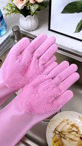 Sarung Tangan Cuci Piring Korea Bulu Magic Karet Silicone