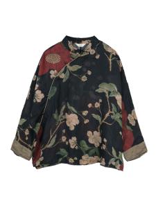 Retro Chinese Style Loose Fit Linen Shirt Floral Print Transparent Thin Spring Summer New Arrival Womens Premium Fashion Top