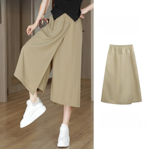 High Waist Wide Leg Casual Pants Thin Summer Womens Clothing Loose Fit Seven Parts Trousers Draped Lazy Style Sakamoto Pants