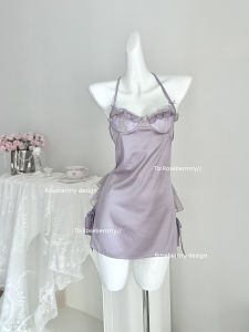 Roseberrrry เซ็กซี่ เปลือยหลังฝรั่งเศส ลูกไม้ ชุดราตรี ภรรยาที่น่าดึงดูดใจ ชุดนอน มีหลังสวย สายคล้อง เดรสงานกลางคืน