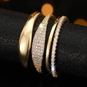 Huitan 4Pcs/Set Luxury Women Ring for Wedding Engagement Fashion Accessories Gold Color/Silver Color Inlaid Shiny CZ Jewelry