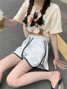 Quần Short Thể Thao Nữ Cạp Cao Mùa Hè Mới Mặc Nhà Quần Rộng Rãi Chạy Bộ Quần Ống Rộng Thường Ngày Cotton Thoải Mái