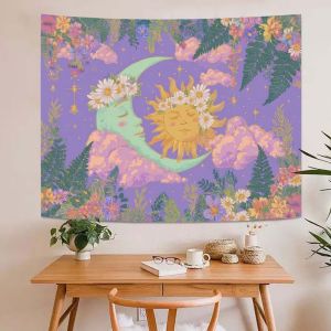 VIKAMA Bohemian Sun And Moon Tapestry Purple Mysterious Aesthetic Wall-Mounted Backdrop Fabric Home Decoration