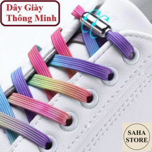 Dây giày thông minh không cần buộc SAHA945 co giãn bản dẹt cho giày thể thao sneaker nam nữ nhiều màu trắng đen xanh xám