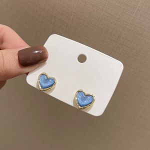 Blue Resin Heart Earrings for Women Girls Korean Small Cute Stud Earrings Wedding Party Fashion Jewelry