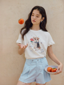 INMAN | Cute Puppy Print Loose Hem T-Shirt