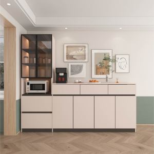 Modern Minimalist Large Capacity Solid Wood Wine Cabinet Dining Room Sideboard Integrated against the Wall for Small Spaces