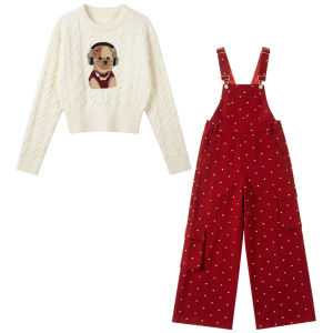Red Corduroy Dungarees Sweet Style Loose Workwear Trousers