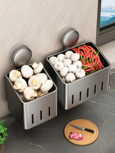 youqin | Garlic and Ginger Storage Rack Wall-Mounted Suction Cup No-Drill Basket