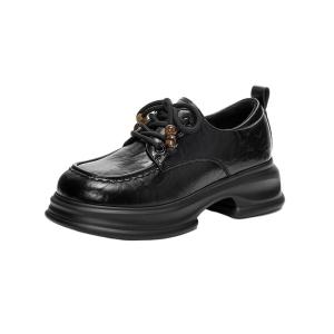 Josiny | Thick Sole Fleece Loafers Black