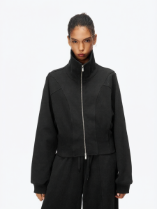 ANN ANDELMAN | Spliced Ribbed Casual Top Black