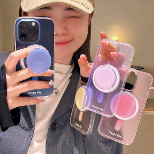 CrashStar MagSafe Gradient Transparent Clear Hard Shockproof Phone Case With MagSafe Stand Holder For iPhone 15 14 Pro Max Plus 13 12 11 Pro Max Fashion Simple Phone Casing Wireless Charging Phone Cover Shell