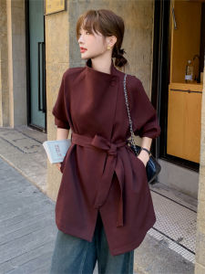 Ankela Red Stand Collar Coat Women Spring Autumn 2025 New High-End Waist-Cinching Elegant Maturity Style Korean Casual Loose Fit