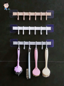 FAMILYS CHOICE Non-marking hook kitchen bathroom wall suction plastic six-row hook