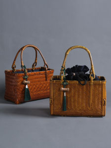 New Chinese Style Bamboo Woven Tea Set Storage Box Womens Handbag Crossbody Bag Versatile Fashionable Tea Culture Accessories