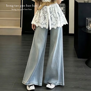 XUECAIQI | Summer Korean Style Lace Stitching Shirt High Waist Jeans Womens Two-piece Set