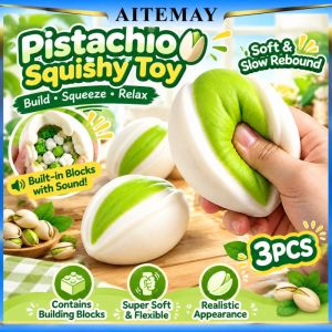 Aitemay 3 món quả hồ trăn Đồ chơi Squishy asmr âm thanh giòn chứa đầy các khối Đàn hồi Chậm bóng giảm căng thẳng thực tế hình dạng trái cây bóp mềm Fidget quà tặng cho người lớn lo lắng phát hành tay thư giãn
