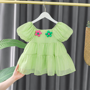 Princess Style Summer Dress for Girls Baby Fashionable Cotton Linen Short Sleeve Outdoor Clothing a Class Safety Elastic Fiber